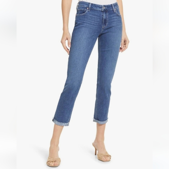 Paige Brigitte Distressed Raw Hem Ankle Cropped Jeans Womens Plus Size 32 Casual - Picture 1 of 13